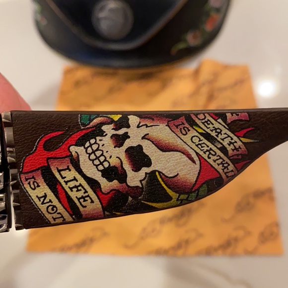 NWOT ED HARDY UNISEX ✨RARE  SKULL TATTOO✨ SUNGLASSES W CASE & CLOTH main image 11